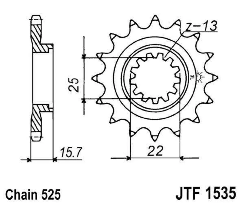 Ověřený Řetězové kolečko JT JTF 1535-15RB 15 zubů, 525 pogumované