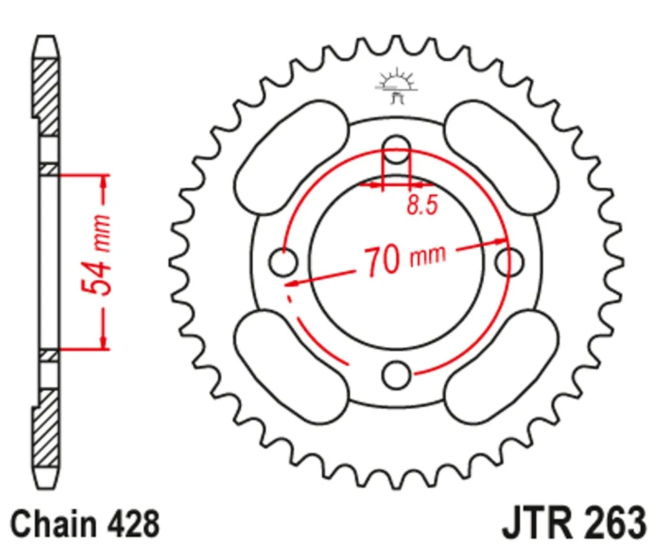 Řetězová rozeta JT JTR 263-40ZBK 40 zubů, 428 Černý zinek Vysoce Kvalitní