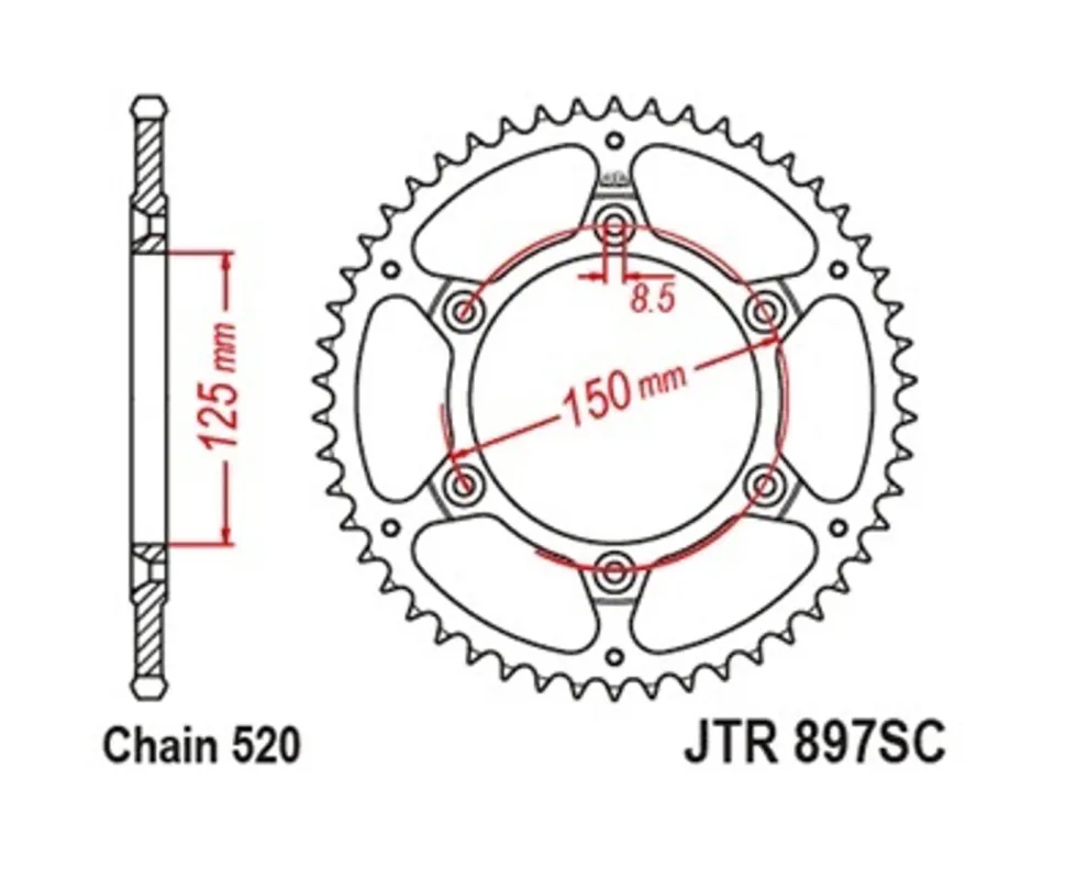 Řetězová rozeta JT JTR 897-47SC 47 zubů, 520 Samočistící, Nízká hmotnost Speciální Cena