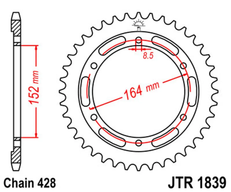 Značkový Řetězová rozeta JT JTR 1839-56 58 zubů, 428