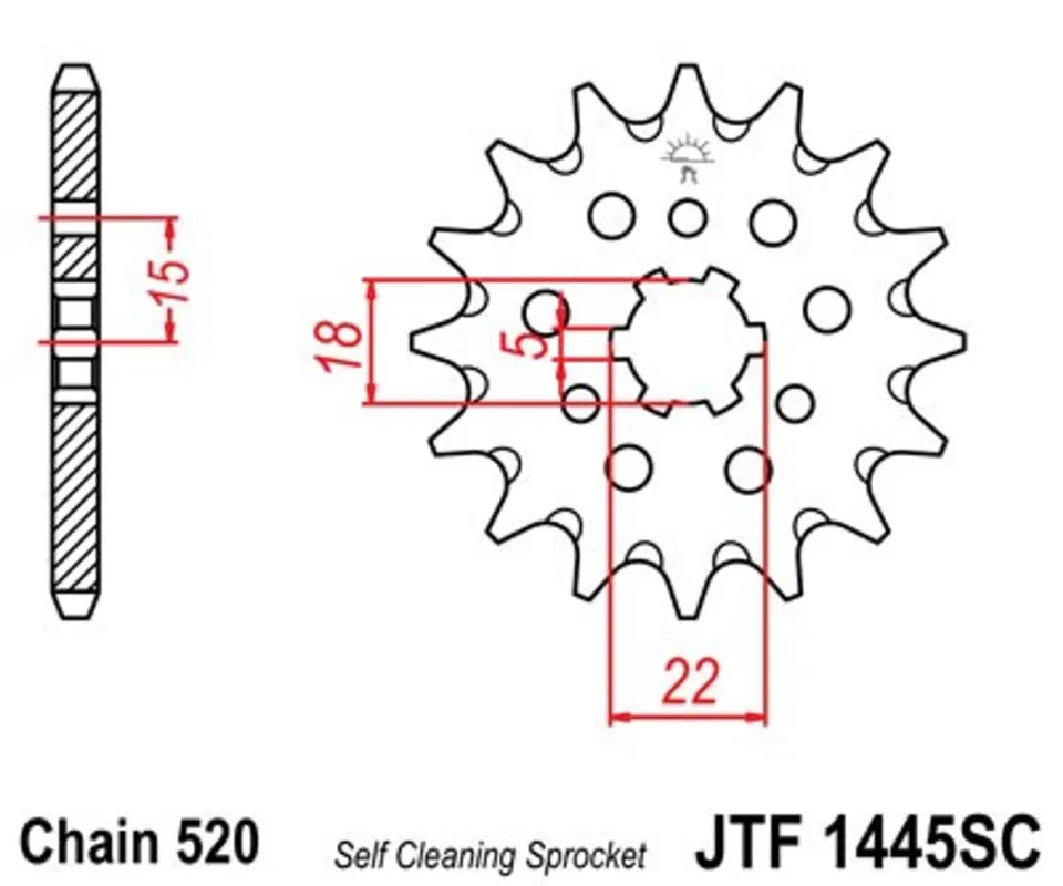 Řetězové kolečko JT JTF 1445-13SC 13 zubů, 520 Samočistící, Nízká hmotnost Originální