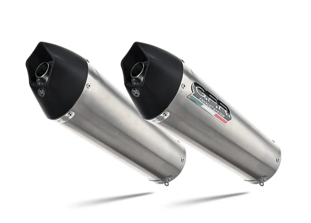 Přímo Od Výrobce Dvojitá koncovka výfuku Slip-on GPR NEW GRAND PRIX EVO TITANIUM D.72.GPAN.TO Broušený titan zahrnuje odnímatelné dB killery a spojovací svody