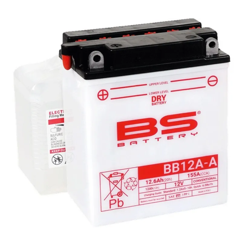 Konvenční motocyklová baterie BS-BATTERY BB12A-A (YB12A-A) Včetně balení kyseliny Top Prodej
